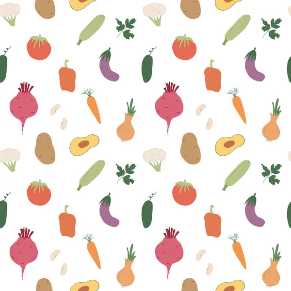 Vegetables Seamless Pattern Vegetarian Healthy Bio Food Background Vegan Organic — 图库矢量图片