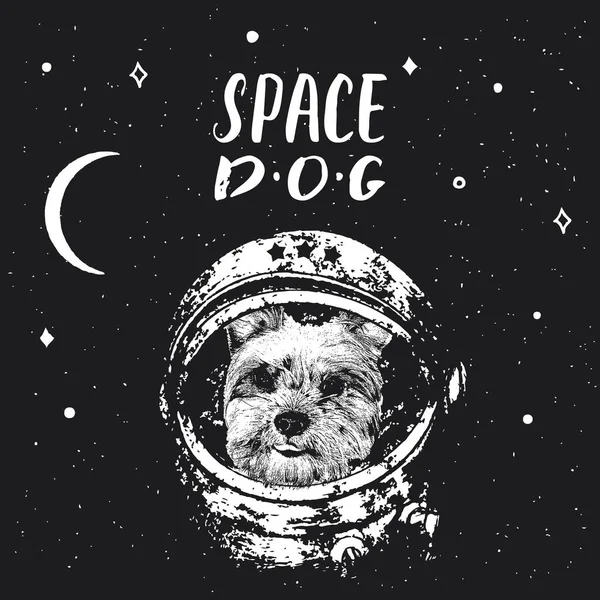 ヨークシャー テリア宇宙犬の肖像画 かわいい宇宙犬 ベクターイラスト — ストックベクタ