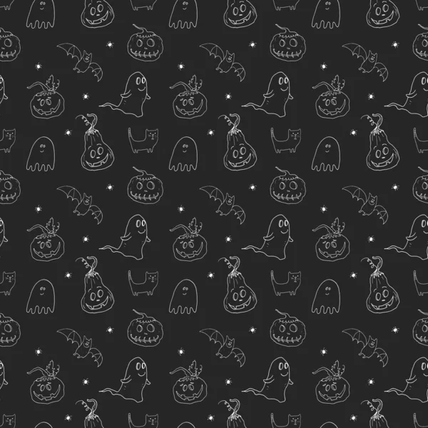 Halloween Seamless Pattern Design Cute Cartoon Elements Holiday Background Vector — Stok Vektör