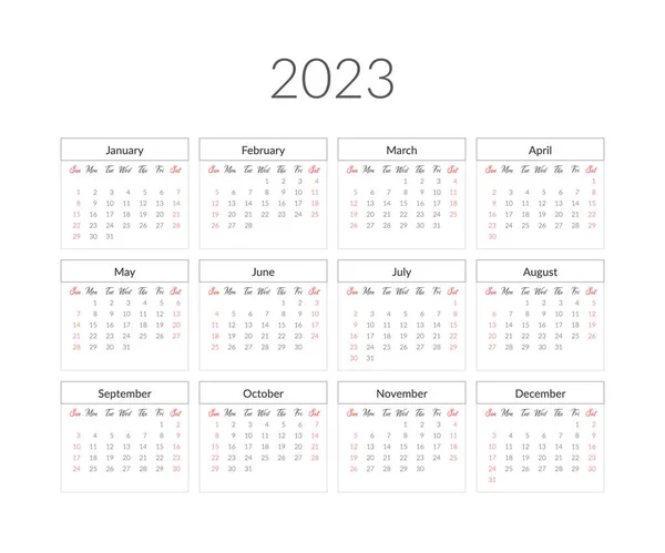 2023 Year Calendar Template Vector Illustration — Stockvector