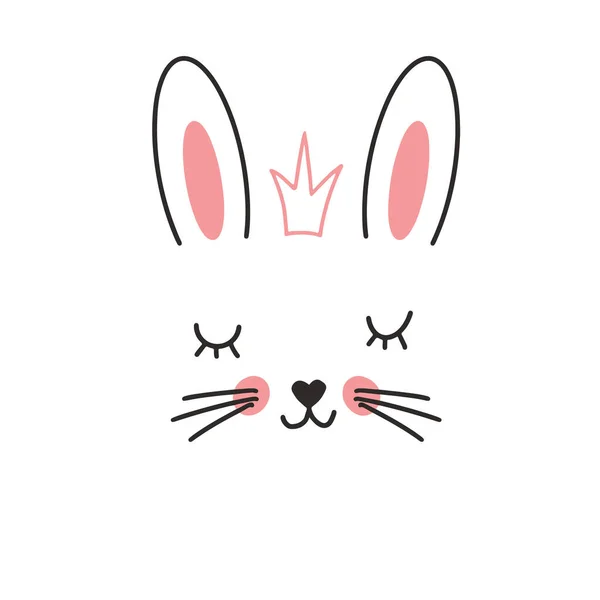 Cute Rabbit Face Cartoon Animal Simple Portrait Vector Illustration — Stockvektor
