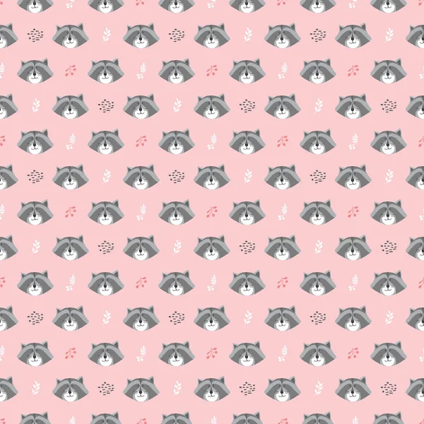 Cute Raccoon Seamless Pattern Cartoon Animals Forest Background Vector Illustration — Stockový vektor