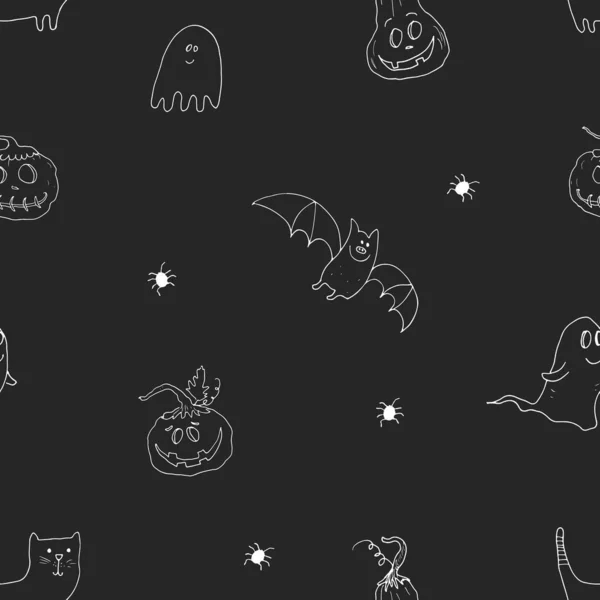 Halloween Seamless Pattern Design Cute Cartoon Elements Holiday Background Vector — Vettoriale Stock