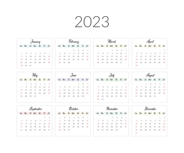 2023 Year Calendar Template Vector Illustration — Stock Vector