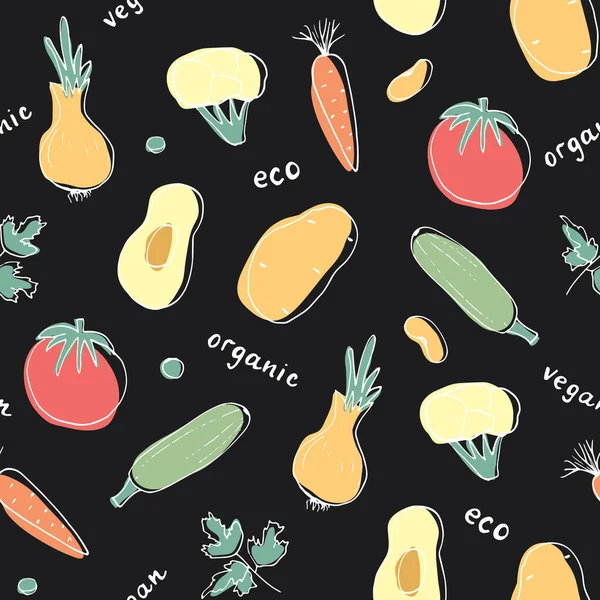 Vegetables Seamless Pattern Vegetarian Healthy Bio Food Background Vegan Organic — Διανυσματικό Αρχείο