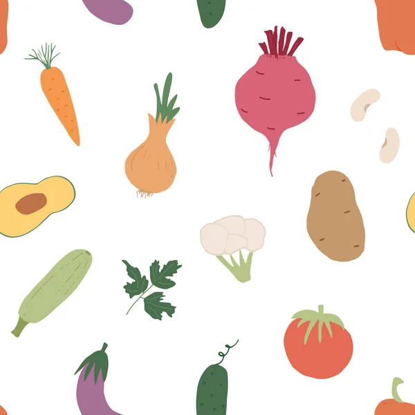 Vegetables Seamless Pattern Vegetarian Healthy Bio Food Background Vegan Organic — Stock Vector