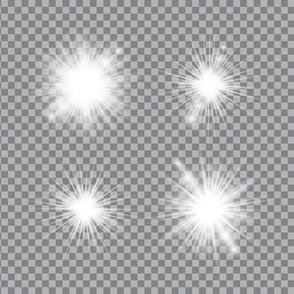 White Light Glow Effect Light Rays Set Radiant Flash Lens — Stock Vector