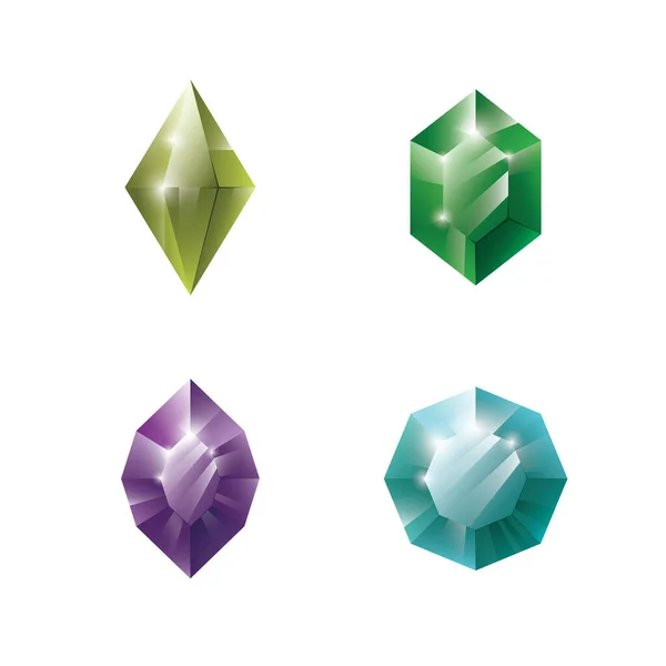 Gems Jewels Set Precious Stones Diamonds Collection Game Loot Icons — Stock Vector