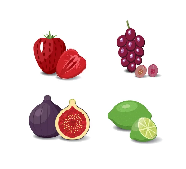 Fruit Cartoon Set Vegan Organic Eco Products Collection Vector Illustration — Image vectorielle