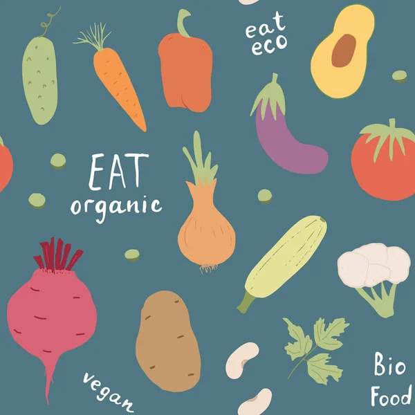 Vegetables Seamless Pattern Vegetarian Healthy Bio Food Background Vegan Organic — Stock vektor