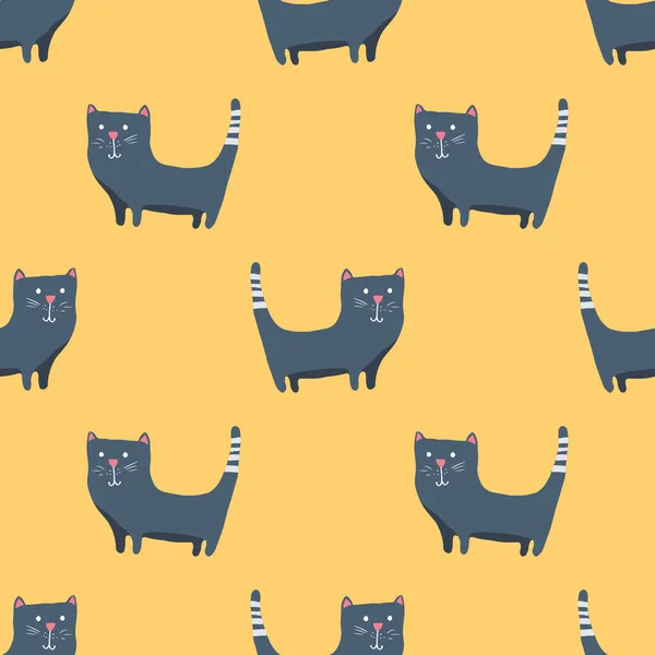 Cute Cat Seamless Pattern Cartoon Cats Background Design Vector Illustration — Vettoriale Stock