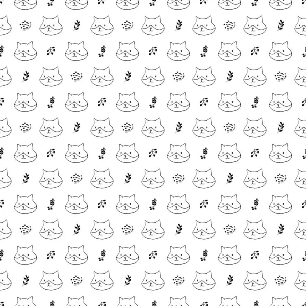 Cute Fox Seamless Pattern Cartoon Animals Forest Background Vector Illustration — Stok Vektör