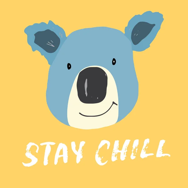 Cute Koala Lettering Stay Chill Cartoon Animal Baby Children Print — Vetor de Stock