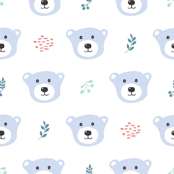 Cute Bear Seamless Pattern Cartoon Animals Forest Background Vector Illustration — Vetor de Stock