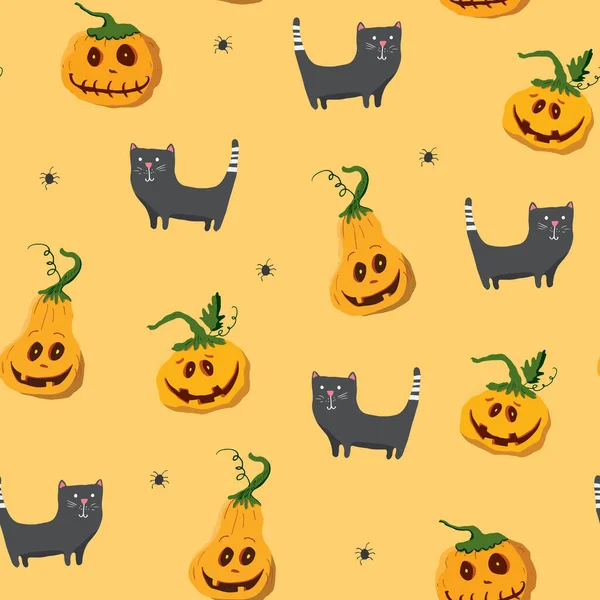 Halloween Seamless Pattern Design Cute Cartoon Elements Holiday Background Vector — Archivo Imágenes Vectoriales