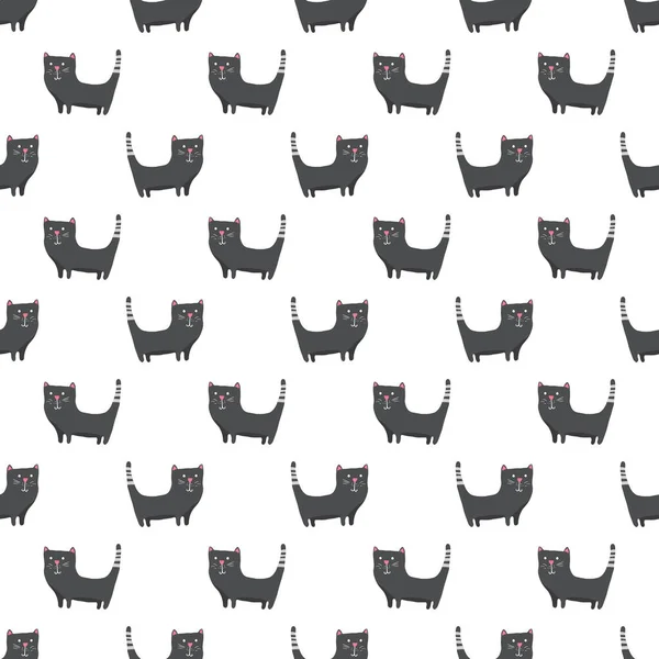 かわいい猫のシームレスなパターン 漫画猫の背景デザイン ベクトルイラスト — ストックベクタ