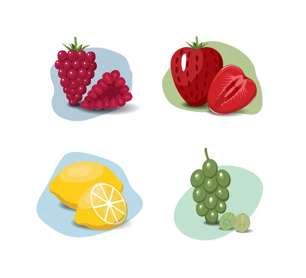 Fruit Cartoon Set Vegan Organic Eco Products Collection Vector Illustration — Stockvector