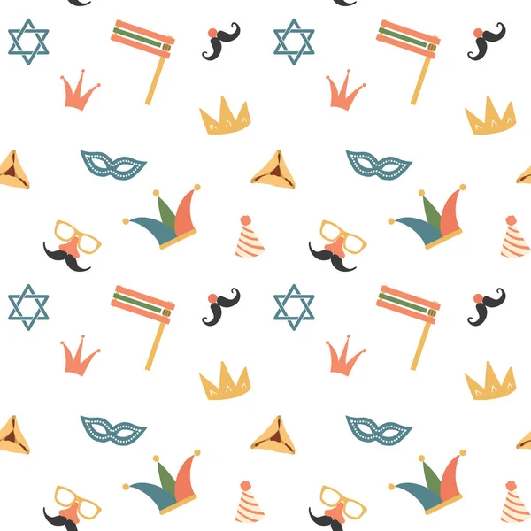 Purim Seamless Pattern Traditional Jewish Holiday Background Vector Illustration — Stockový vektor