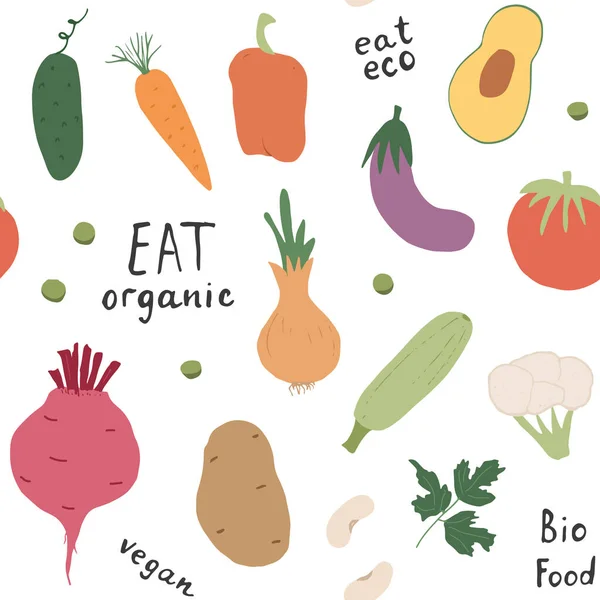 Pola Sayuran Mulus Latar Belakang Makanan Bio Sehat Vegetarian Produk - Stok Vektor
