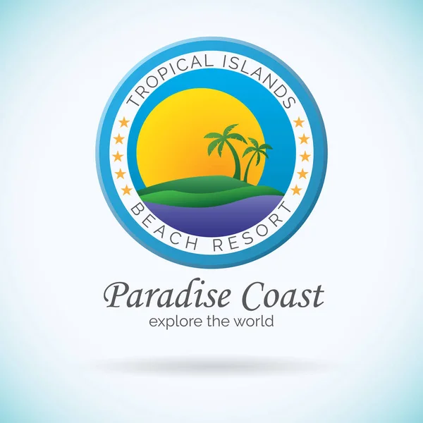 ヤシの木と太陽 ビーチ リゾートのロゴ デザイン テンプレート 熱帯の島や休暇のアイコン — ストックベクタ