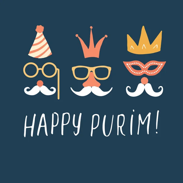 Happy Purim Lettering Jewish Holiday Traditional Elemets Vector Illustration — Vector de stock