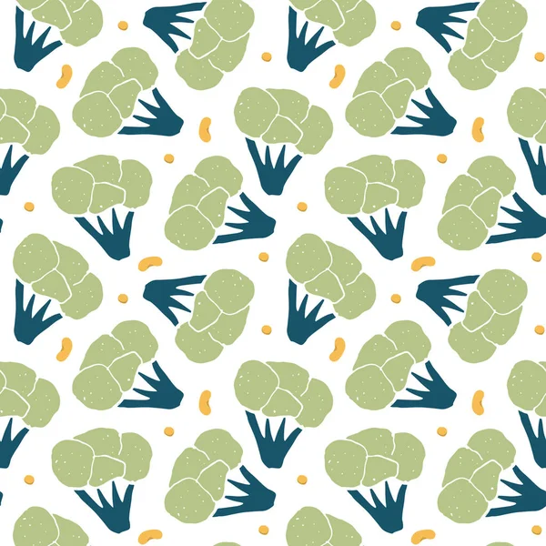 Broccoli Cauliflower Vegetables Seamless Pattern Vegetarian Healthy Bio Food Background — Archivo Imágenes Vectoriales