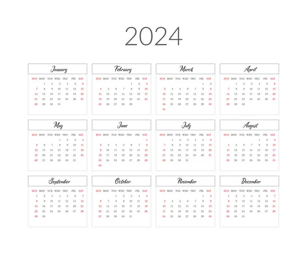 2024 Year Calendar Template Vector Illustration – stockvektor