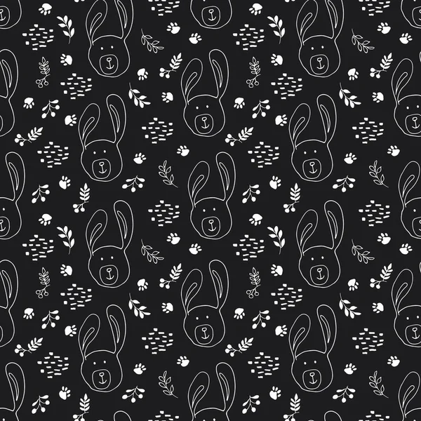 Cute Rabbit Seamless Pattern Cartoon Animals Forest Background Vector Illustration — Stock Vector