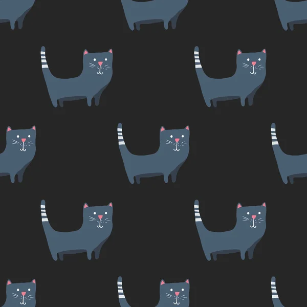 Cute Cat Seamless Pattern Cartoon Cats Background Design Vector Illustration — Stok Vektör