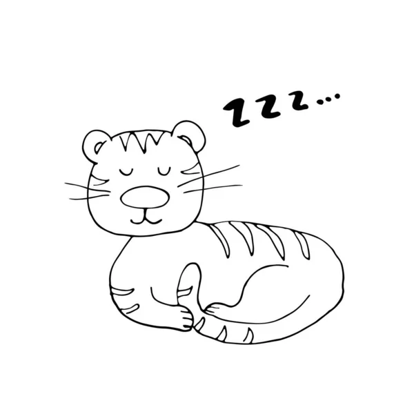 Cute Tiger Sleeping Cartoon Animal Baby Children Print Design Vector — Wektor stockowy