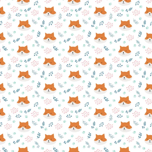 Cute Fox Seamless Pattern Cartoon Animals Forest Background Vector Illustration — Stock Vector