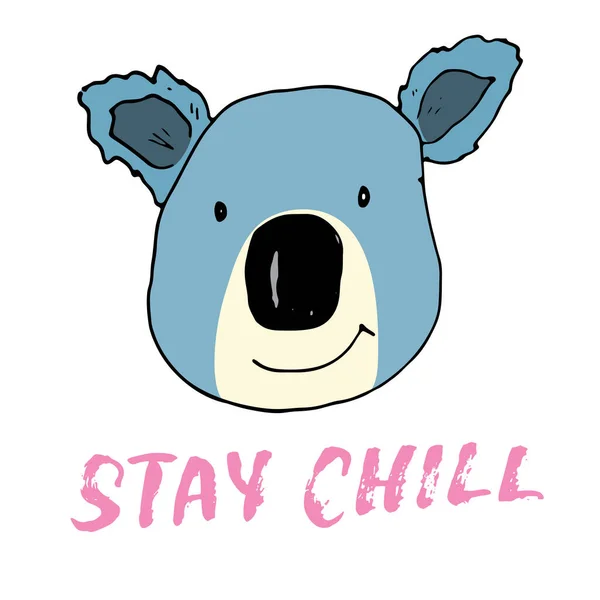 Cute Koala Lettering Stay Chill Cartoon Animal Baby Children Print — Stock Vector