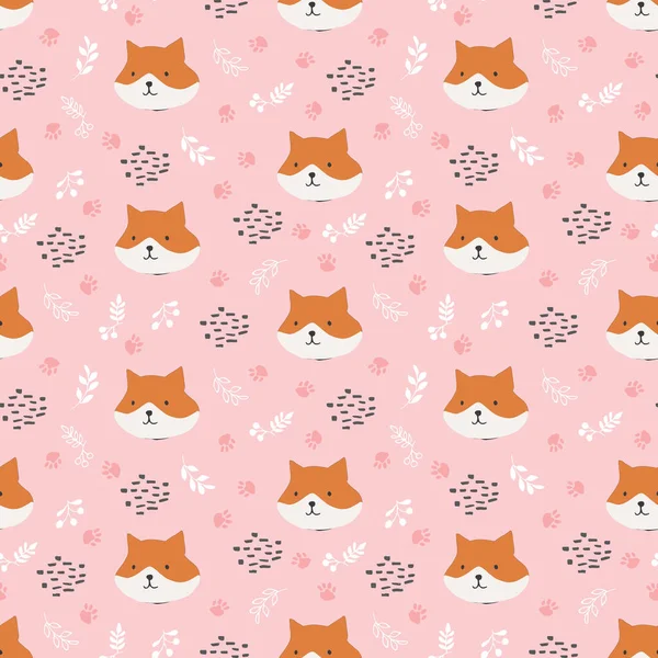 Cute Fox Seamless Pattern Cartoon Animals Forest Background Vector Illustration — Stockvector