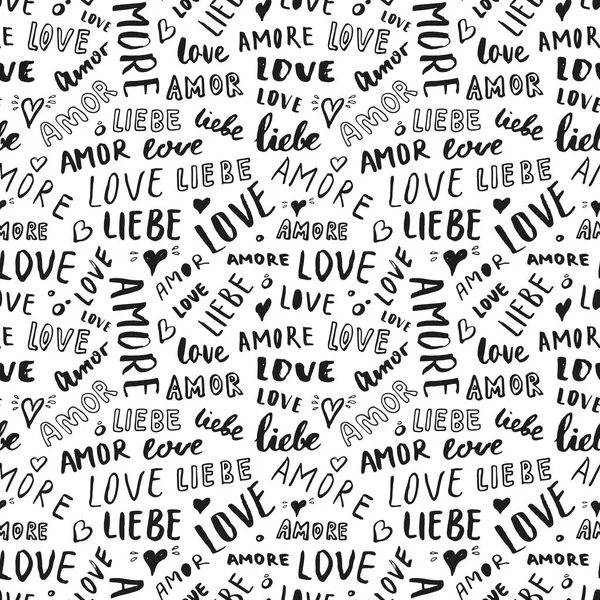 Love Lettering Seamless Pattern Vector Illustration Love Written Different Languages — Stock Vector