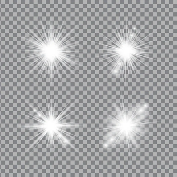 White Light Glow Effect Light Rays Set Radiant Flash Lens — Stockvektor