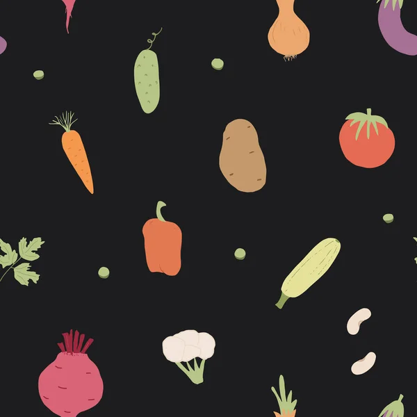 Vegetables Seamless Pattern Vegetarian Healthy Bio Food Background Vegan Organic — Stockvector