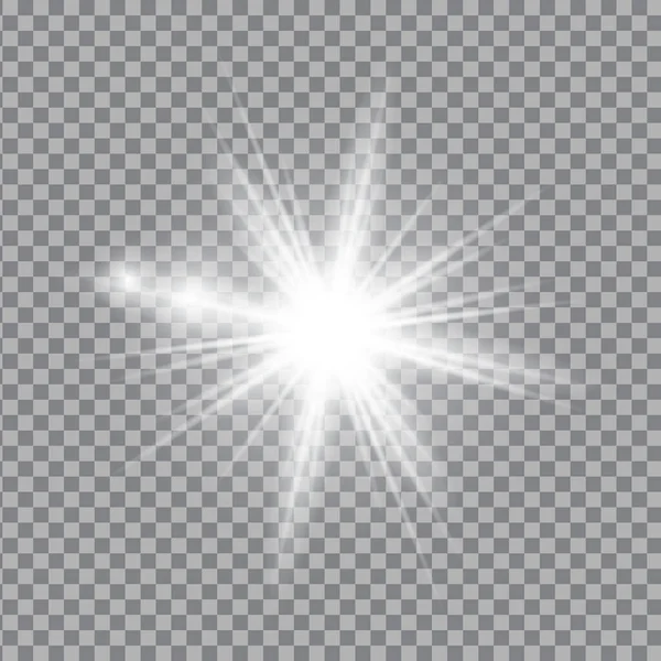 White Light Glow Effect Light Rays Radiant Flash Lens Flare — Stock Vector