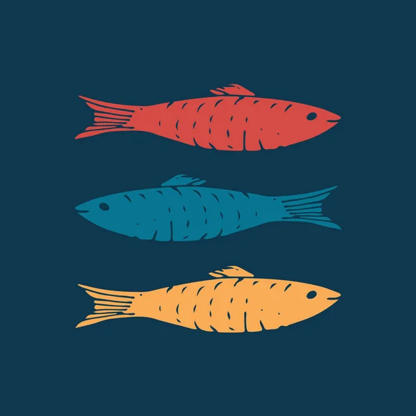 Набор Рыб Мультяшные Рисунки Рыб Векторные Иллюстрации — стоковый вектор