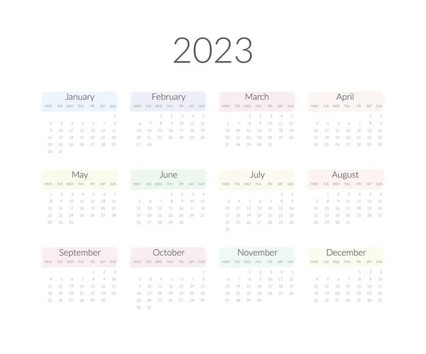 2023 Year Calendar Template Vector Illustration — Stock Vector