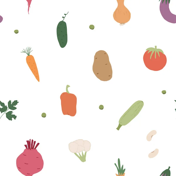 Vegetables Seamless Pattern Vegetarian Healthy Bio Food Background Vegan Organic — Stockvektor
