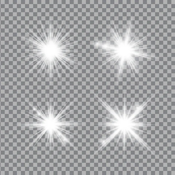 White Light Glow Effect Light Rays Set Radiant Flash Lens — Stock Vector