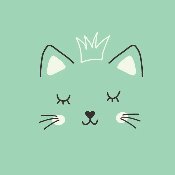 Cute Cat Face Cartoon Animal Simple Portrait Vector Illustration — Stock Vector