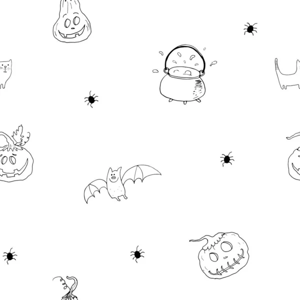 Halloween Seamless Pattern Design Cute Cartoon Elements Holiday Background Vector — Stock Vector