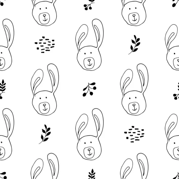 Cute Rabbit Seamless Pattern Cartoon Animals Forest Background Vector Illustration — Stockvektor