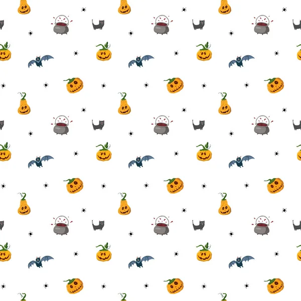 Halloween Seamless Pattern Design Cute Cartoon Elements Holiday Background Vector — Vetor de Stock