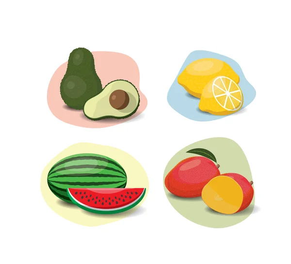 Fruit Cartoon Set Vegan Organic Eco Products Collection Vector Illustration — Wektor stockowy