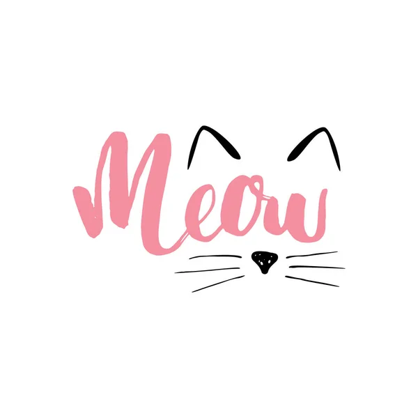 Meow Cat Phrase Cute Cat Ears Nouse Vector Illustration — Stockový vektor