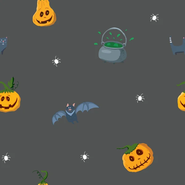 Halloween Seamless Pattern Design Cute Cartoon Elements Holiday Background Vector — Image vectorielle