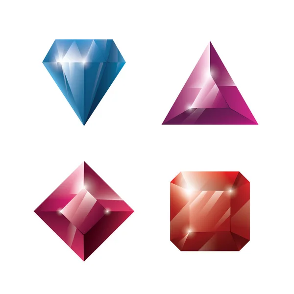 Gems Jewels Set Precious Stones Diamonds Collection Game Loot Icons — Stock Vector
