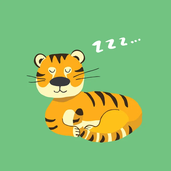 Cute Tiger Sleeping Cartoon Animal Baby Children Print Design Vector — Archivo Imágenes Vectoriales